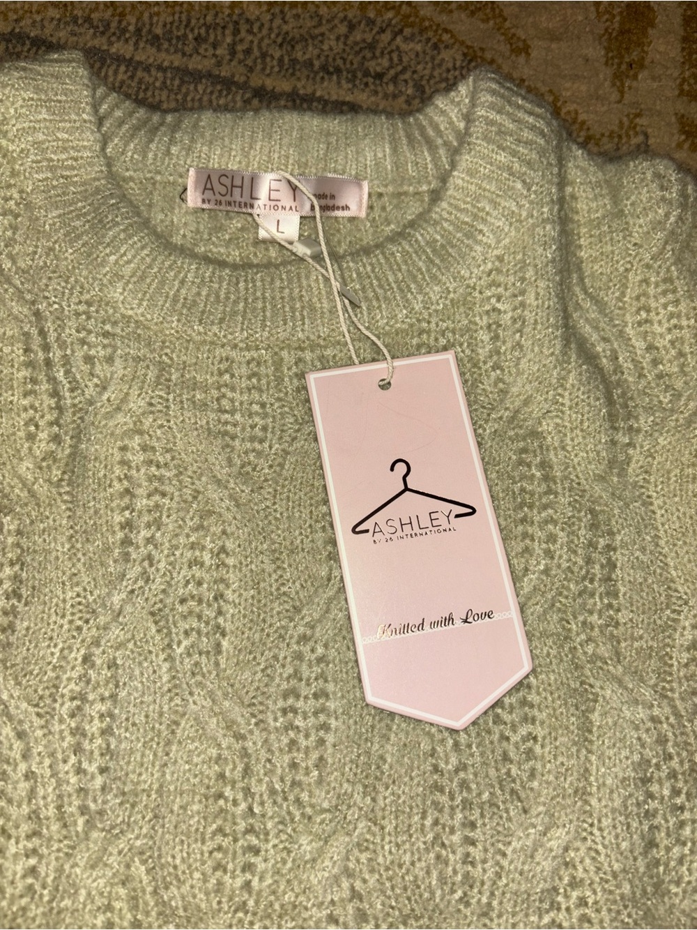 Ashley By 26 International Mint Green Cable Knit Crewneck Sweater - Picture 2 of 4